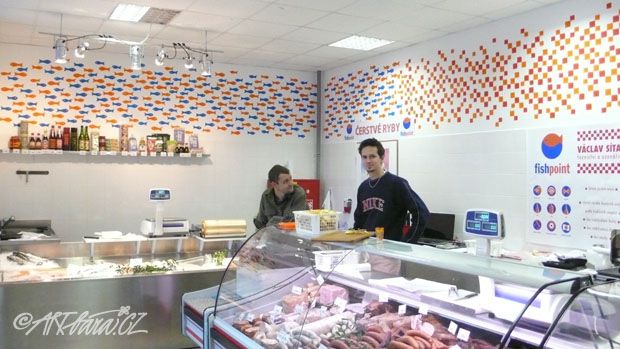 interiér prodejny Fishpoint - návrh a realizace výzdoby interiéru
